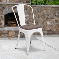 Flash Furniture CH-31230-WH-WD-GG White Metal Stackable Chair with Wood Seat 